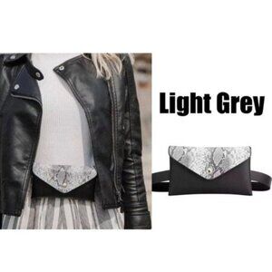 Shoulder Waist Bag Mini Bag Snakeskin Print Faux Leather Light Gray Black